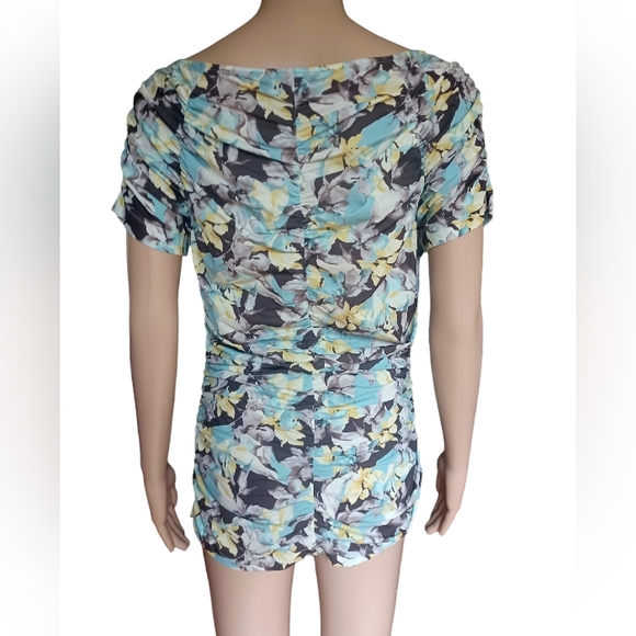 St. John Couture Womens Short Sleeved Multicolor Top Ruched Stretchy Size Medium - Picture 6 of 10